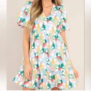 Aura Blue and Yellow Puff Sleeve Sundress
